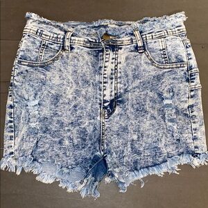 SHEIN Large Blue Jean Shorts High-Waisted Acid-Washed Stretch Denim